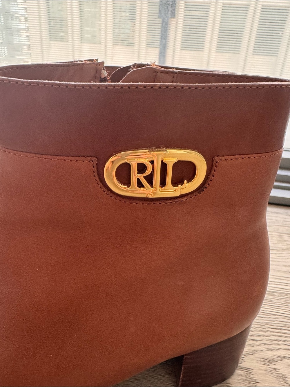 Ralph Lauren Brown Leather Boots with Gold Logi - Picture 5 of 6